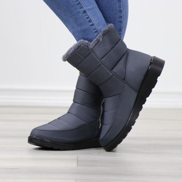 Rain Ankle Boots Weather Resistant Warm Synthetic Fluff Inside Grey - Picture 8 of 14